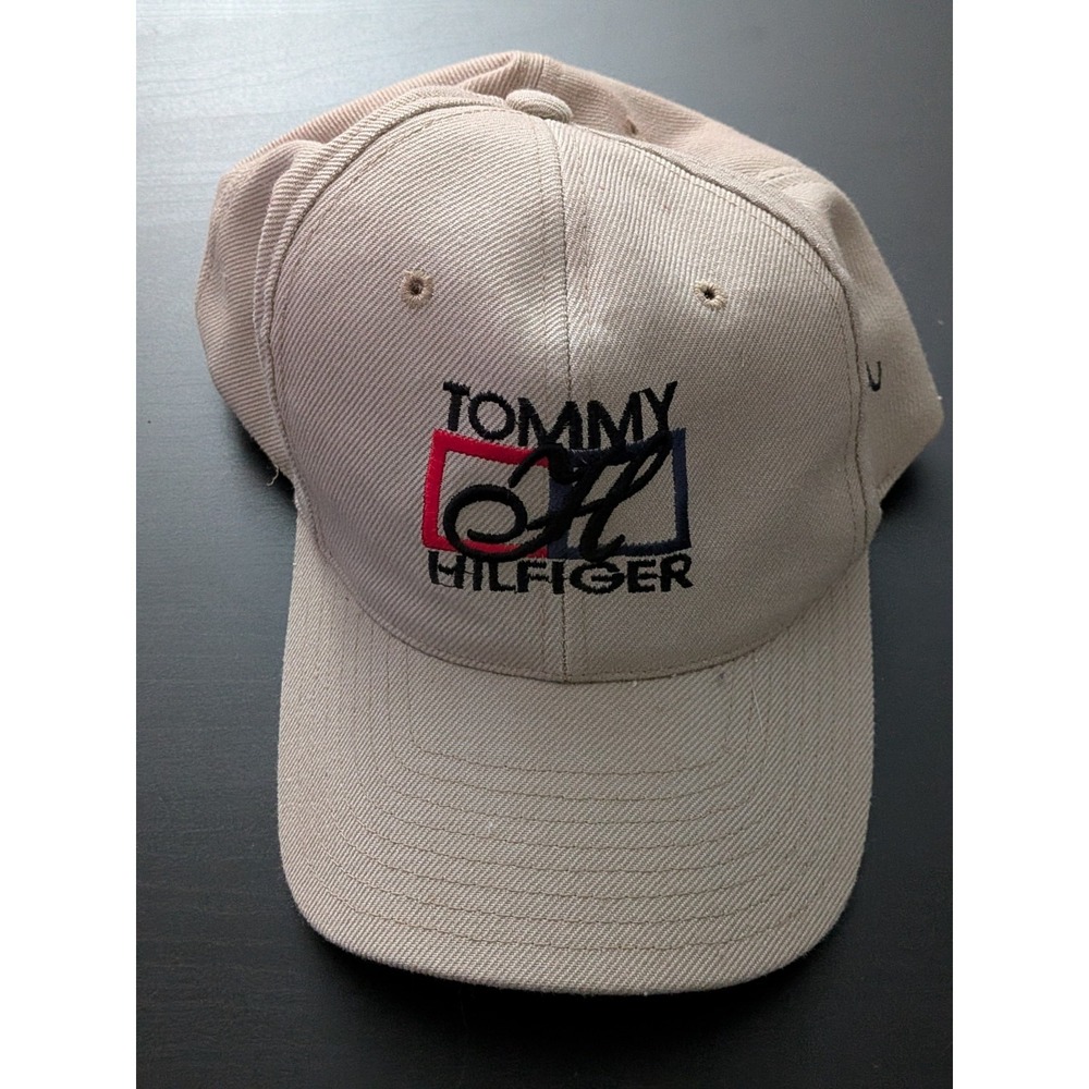Vintage Tommy Hilfiger Logo TH Cap Baseball Strapback Hat Brown Tan OS